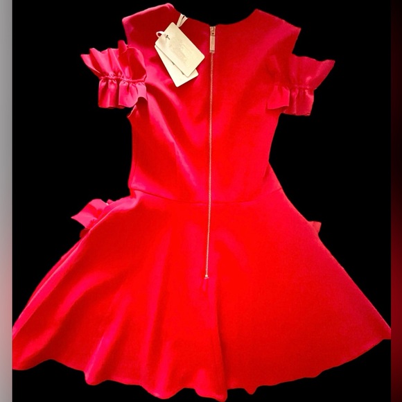 Ted Baker Cold shoulder Ruffle Dress New w/Tags Bright Red US Sz 6 - Picture 9 of 13